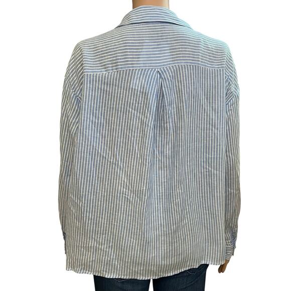 Zara Striped Linen Blend Shirt XS Button Down Long Sleeve Preppy Classic Relaxed - Picture 4 of 10